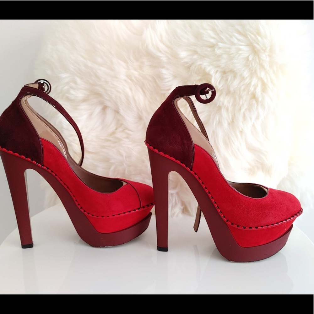 Jimmy Choo Red Purple Suede Platform Heel size 7